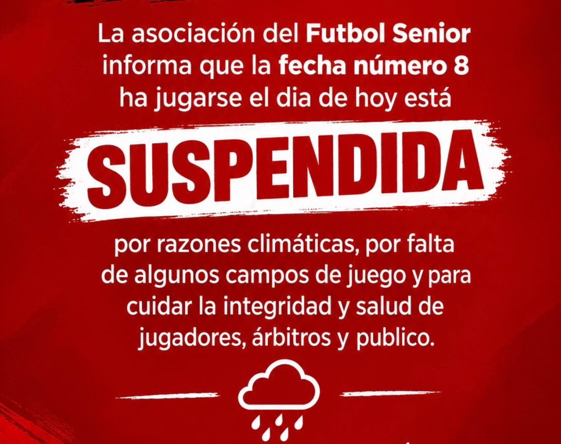 POR LAS CONDICIONES CLIMATICAS ADVERSAS, SUSPENDIDO  EL FÚTBOL SENIORS, MAXI Y SÚPER-MAXI