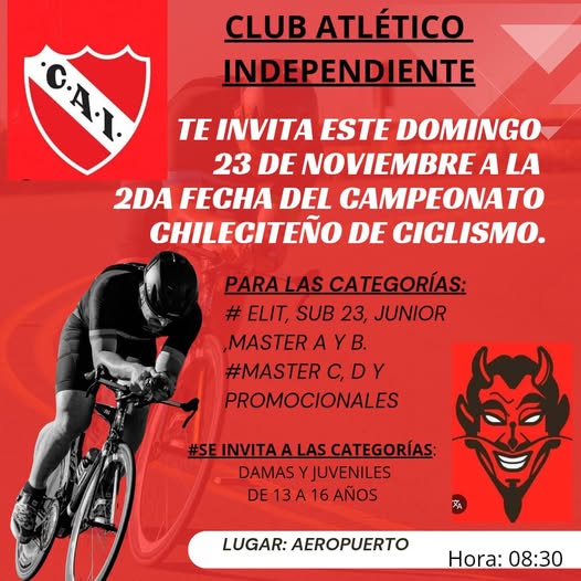 SEGUNDA FECHA: CICLISMO DE RUTA PARA EL DOMINGO EN EL AERÓDROMO