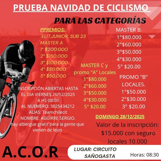 CICLISMO: REPROGRAMARON LA GRAN PRUEBA NAVIDAD PARA EL DOMINGO