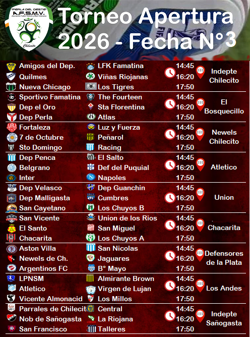 CAMPEONATO 2026: TERCERA DEL FÚTBOL SENIORS CHILECITEÑO