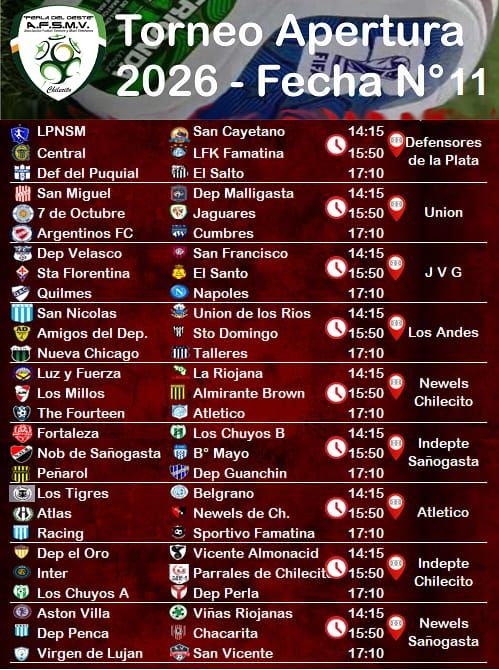 FÚTBOL SENIORS: PROGRAMA DE LA FECHA 11 DEL APERTURA 2026