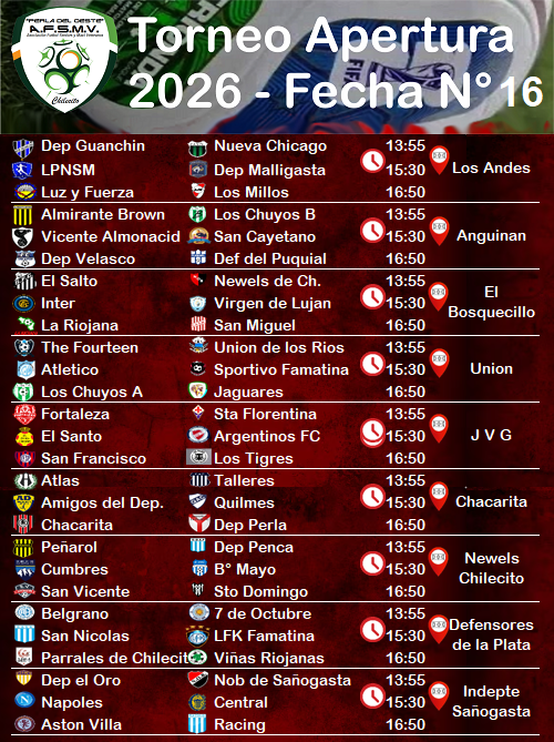 FÚTBOL SENIORS: SE VIENE LA FECHA 16 DEL TORNEO APERTURA